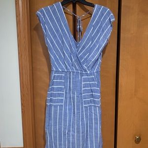 Blue and white striped midi dress sz m